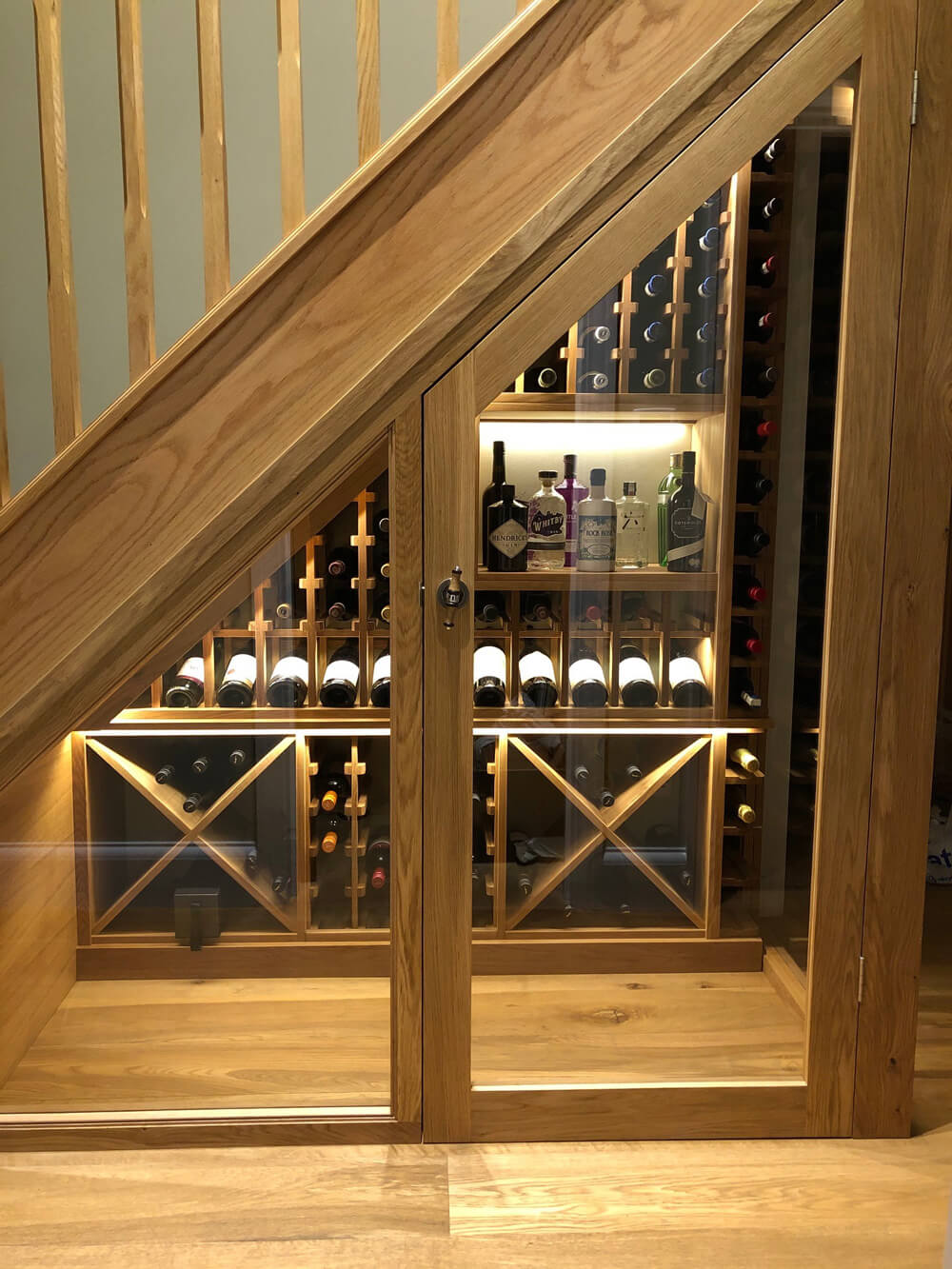 Oak wine rack understairs